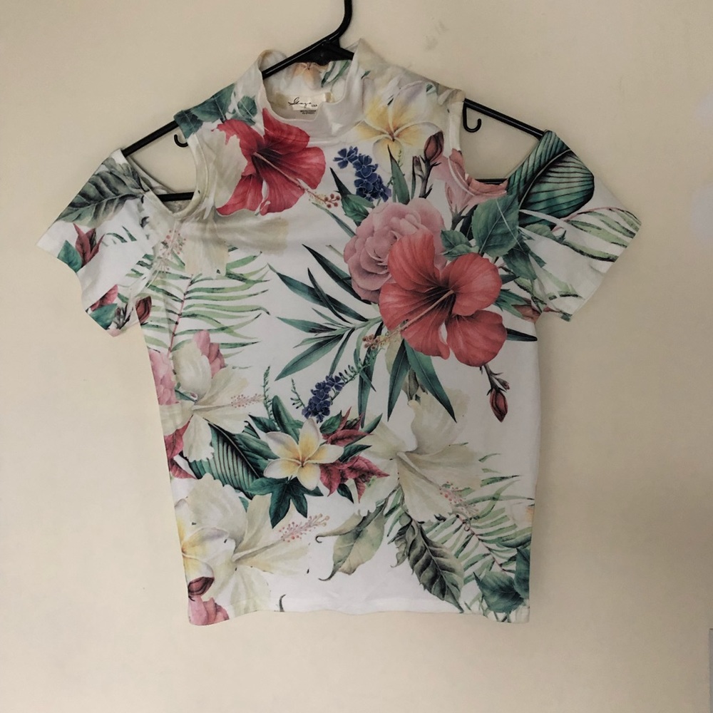 Tropical Floral Cold Shoulder Top